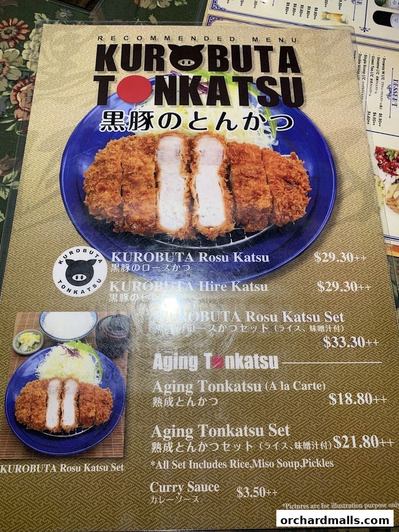 A menu featuring Kurobuta Tonkatsu dishes with prices and descriptions.