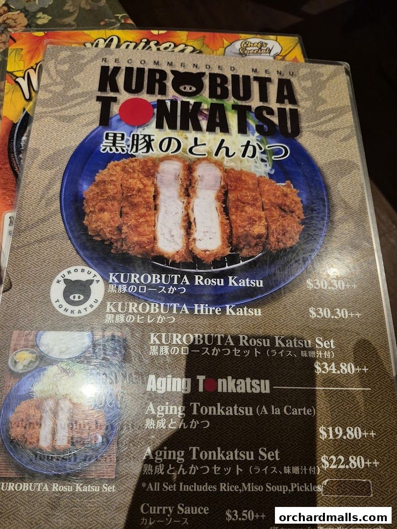 A menu featuring Kurobuta Tonkatsu dishes with prices and descriptions.