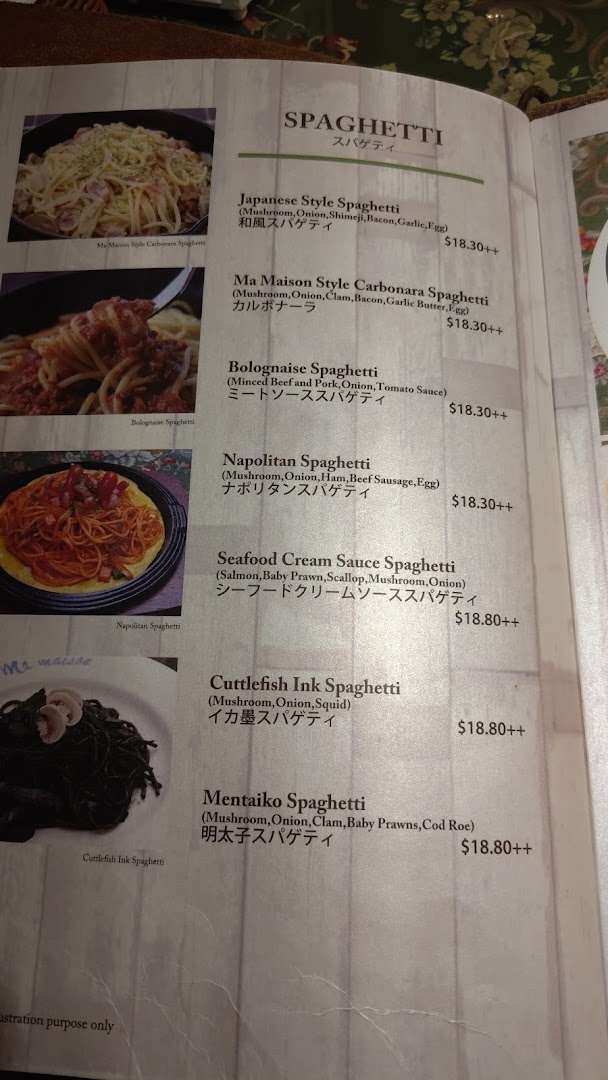 Menu page for Ma Maison