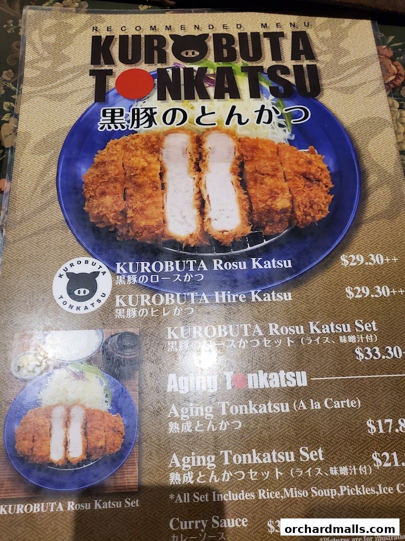 A menu featuring Kurobuta Tonkatsu dishes with prices and descriptions.