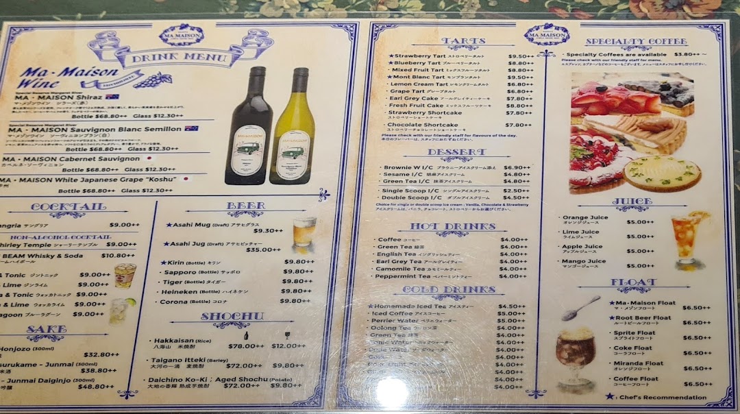 Menu page for Ma Maison