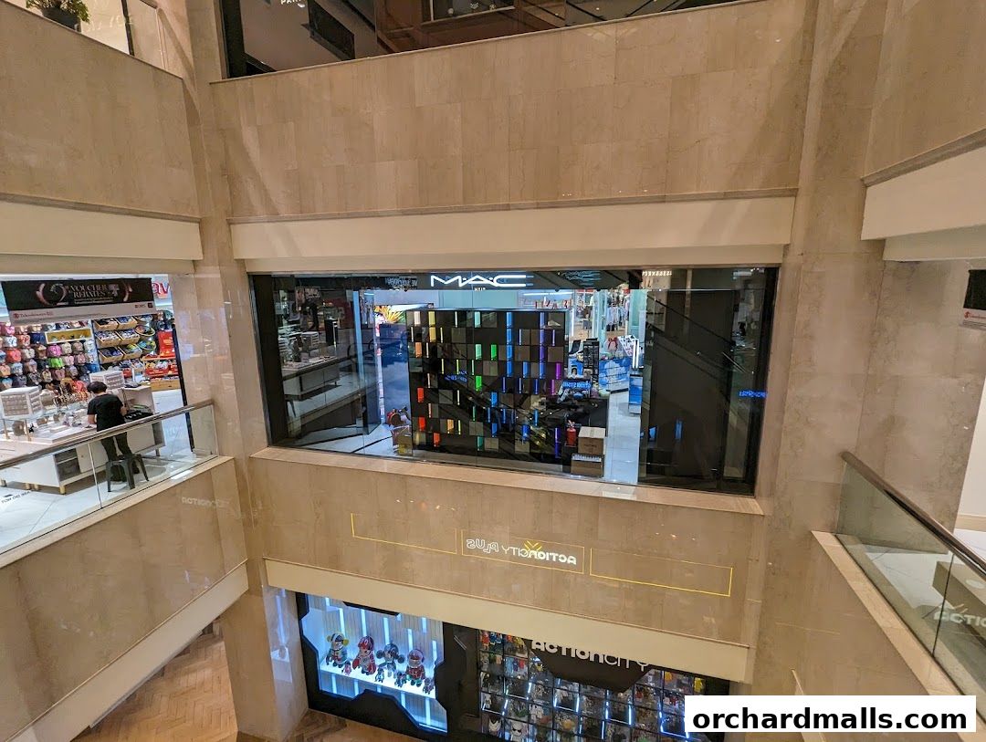 View of the MAC Cosmetics store entrance and interior from above.