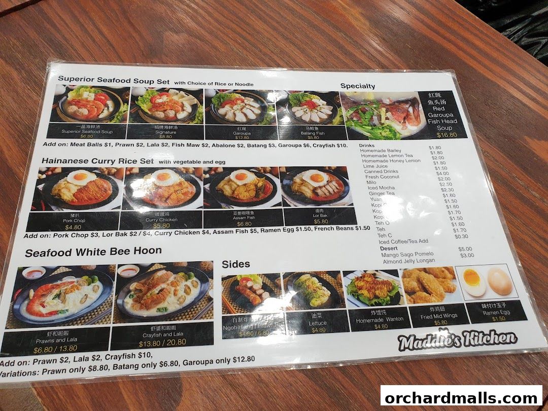 Menu page for Maddies Kitchen