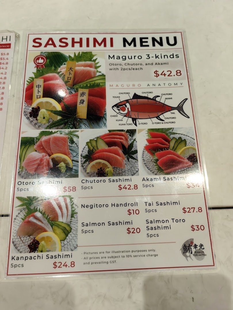 Menu page for Maguro Yukimitsu