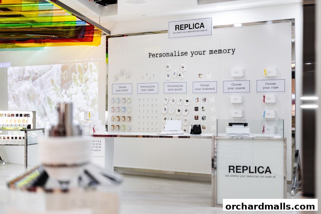 Maison Margiela Replica store display for personalizing scents, labels, pouches, and more.