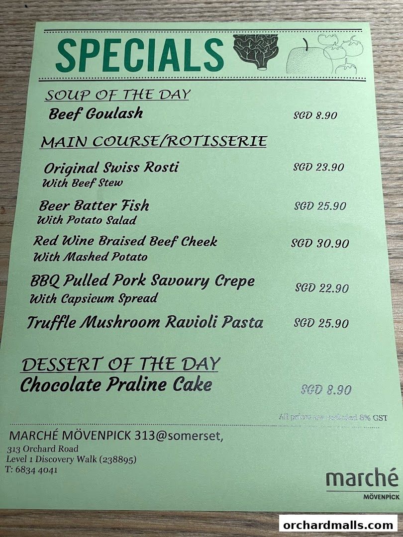 Menu page for Marché 313somerset