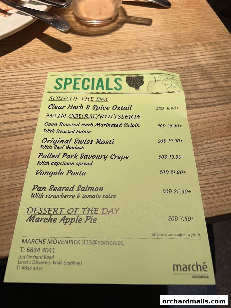 Menu page for Marché 313somerset