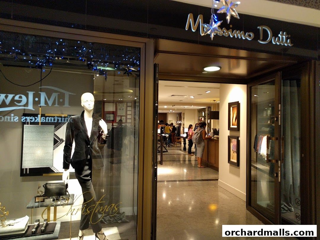 Massimo Dutti store entrance with a mannequin in the window and interior view.