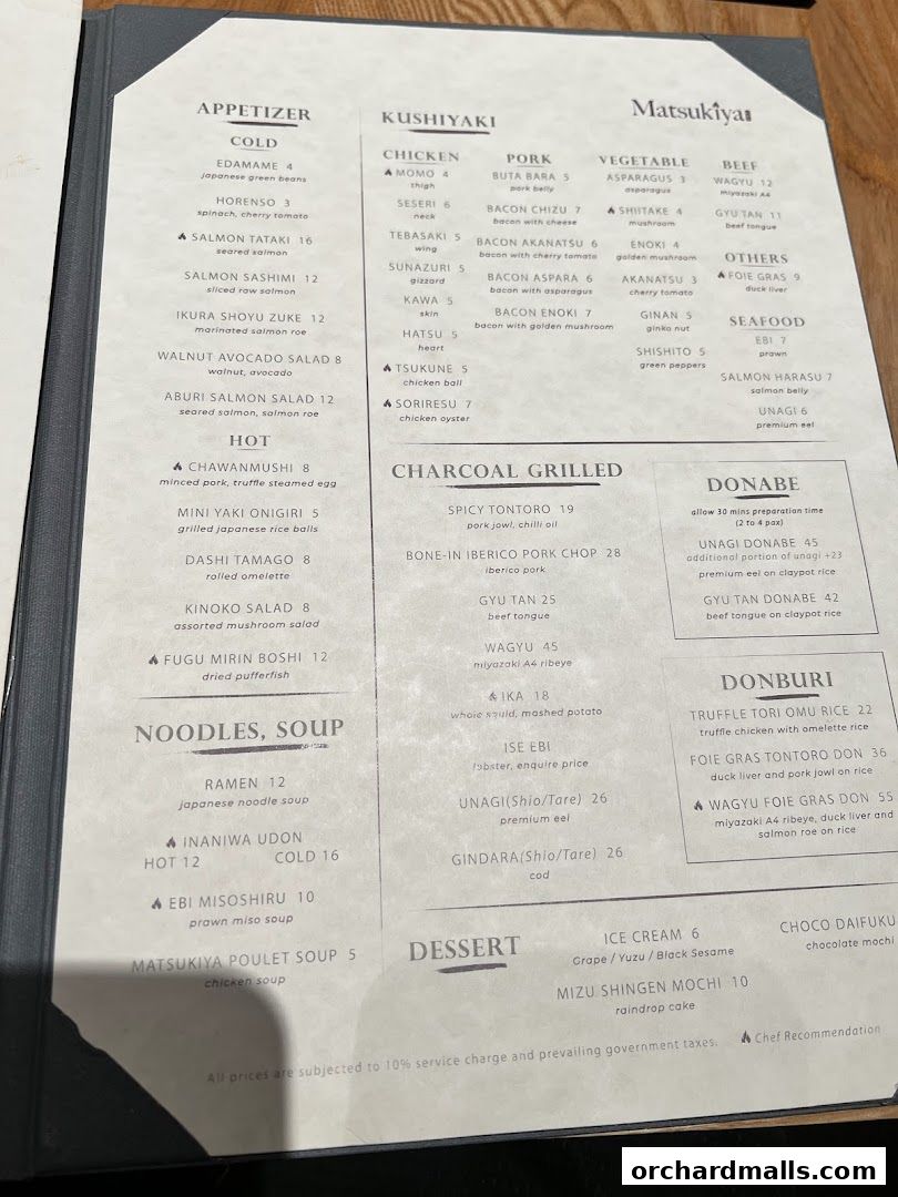 Menu page for Matsukiya