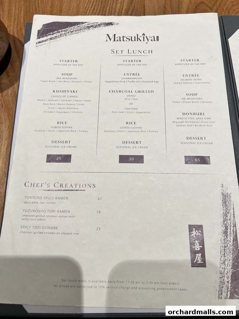 Menu page for Matsukiya