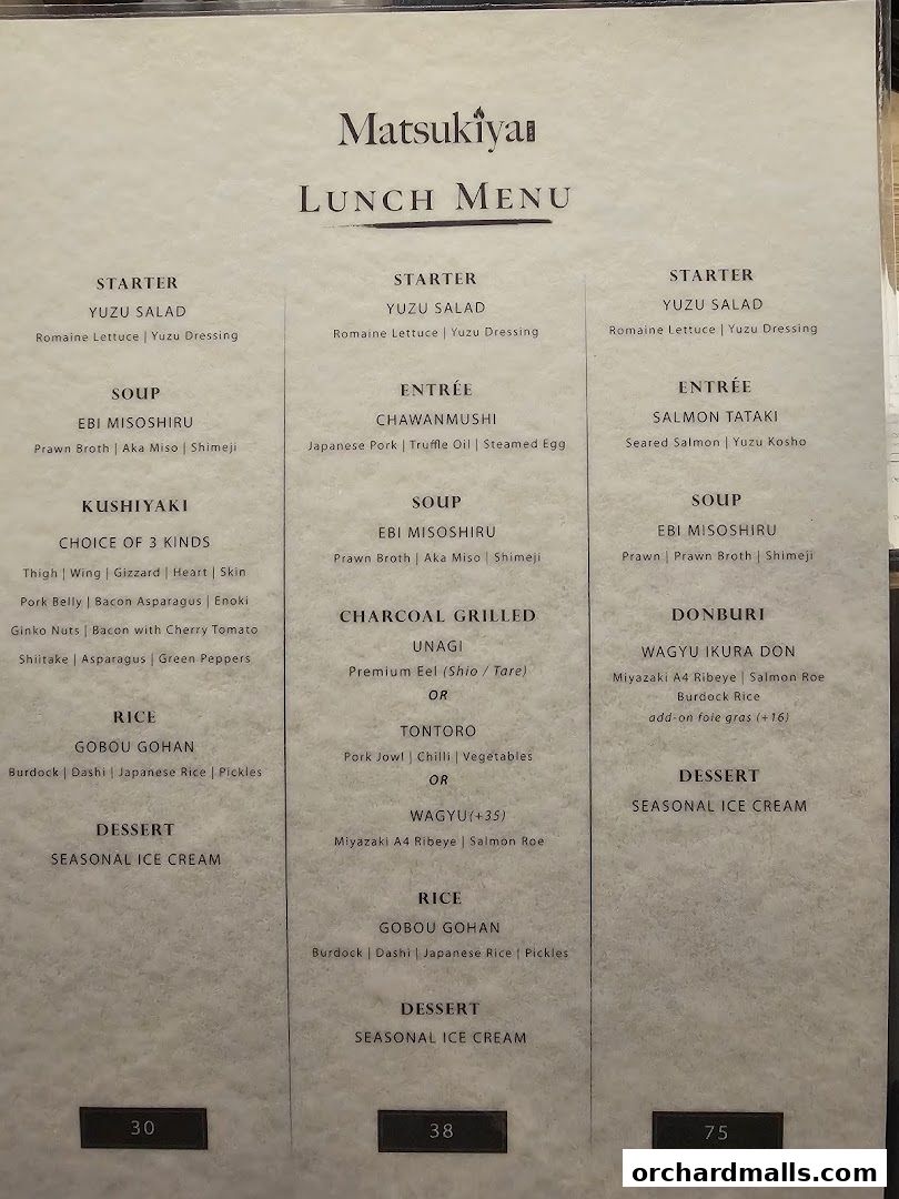 Menu page for Matsukiya