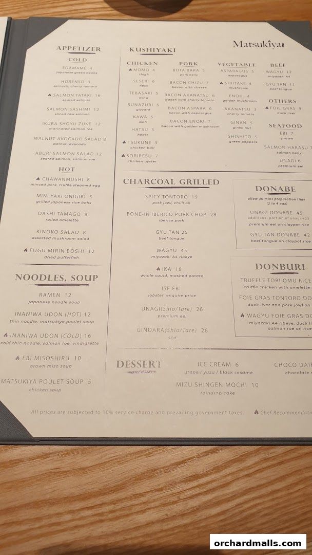 Menu page for Matsukiya