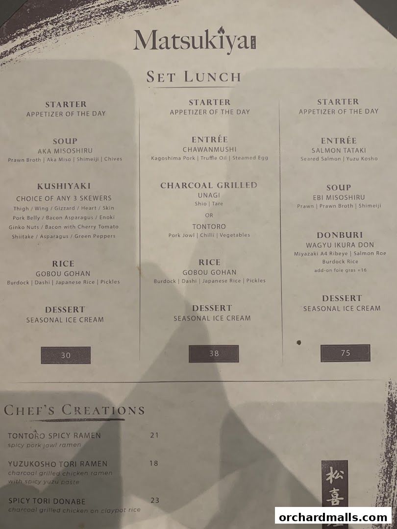 Menu page for Matsukiya