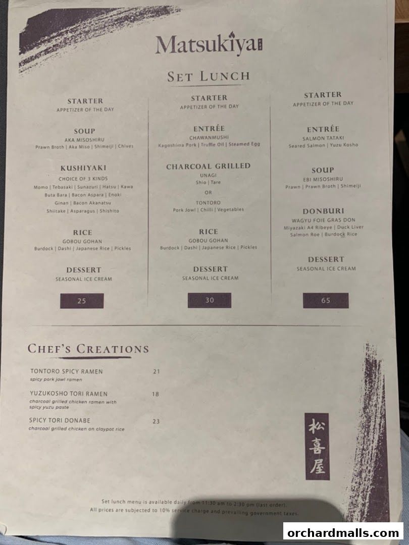 Menu page for Matsukiya