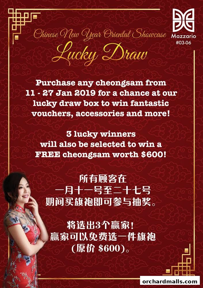 A promotional poster for Mazzario's Chinese New Year Lucky Draw event.