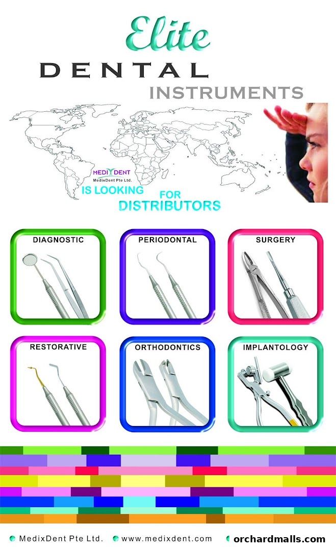 Advertisement for Elite Dental Instruments, seeking distributors worldwide.