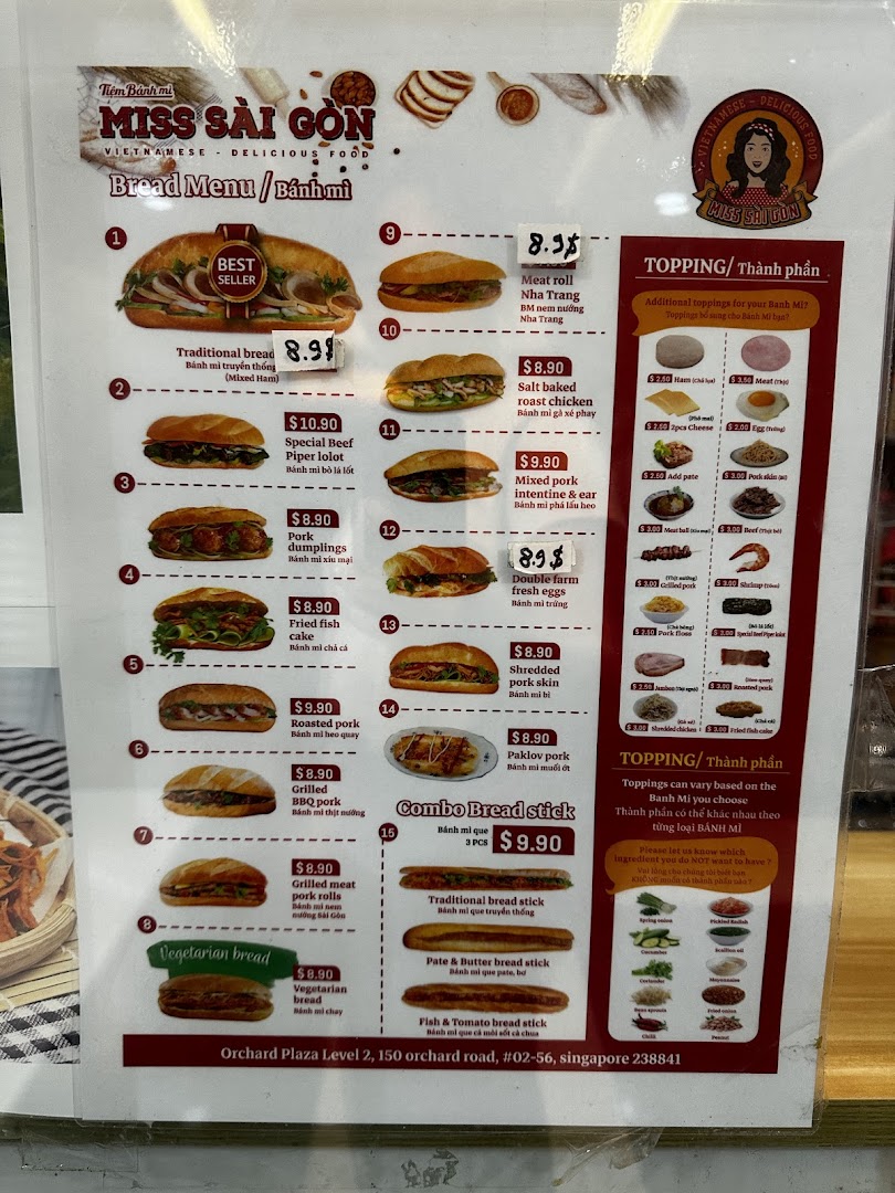 Menu page for Miss Saigon Singapore - Orchard Plaza