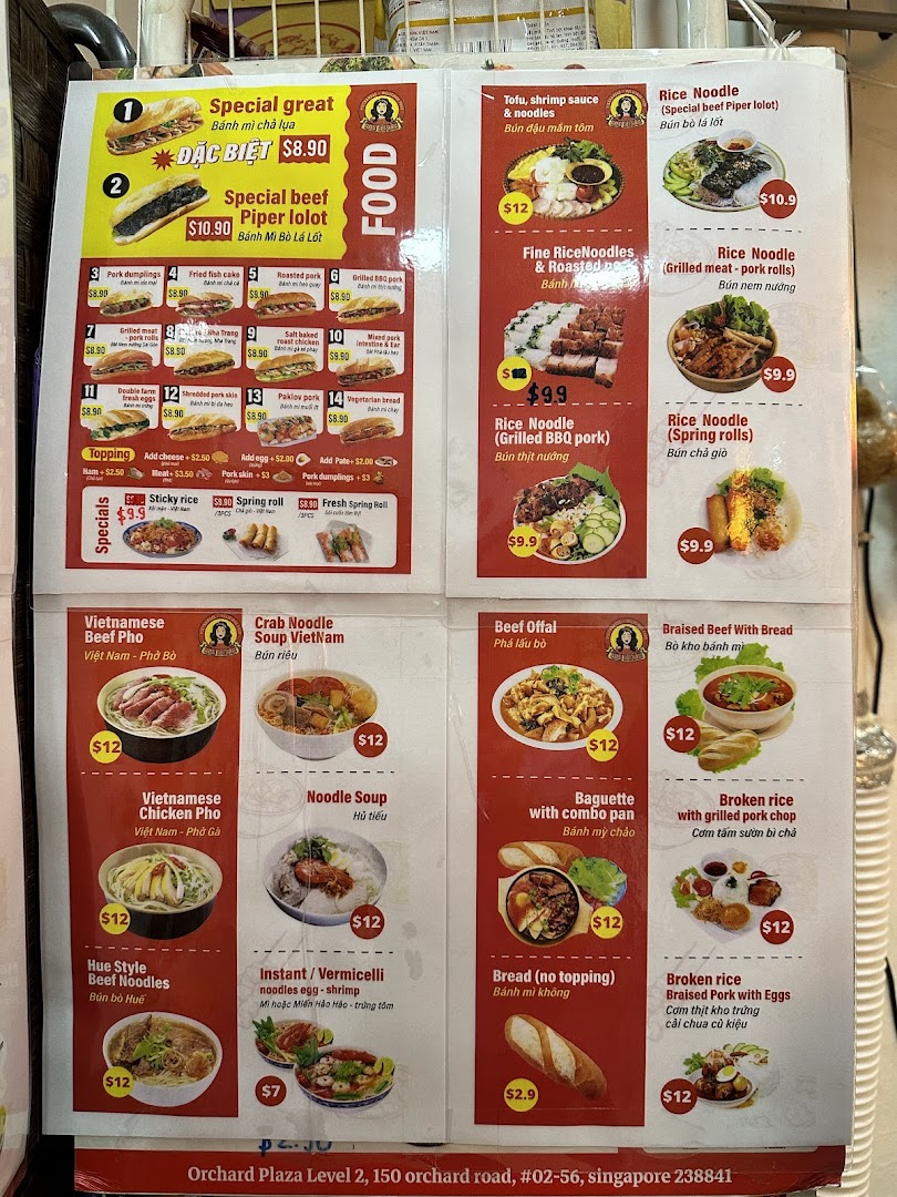 Menu page for Miss Saigon Singapore - Orchard Plaza