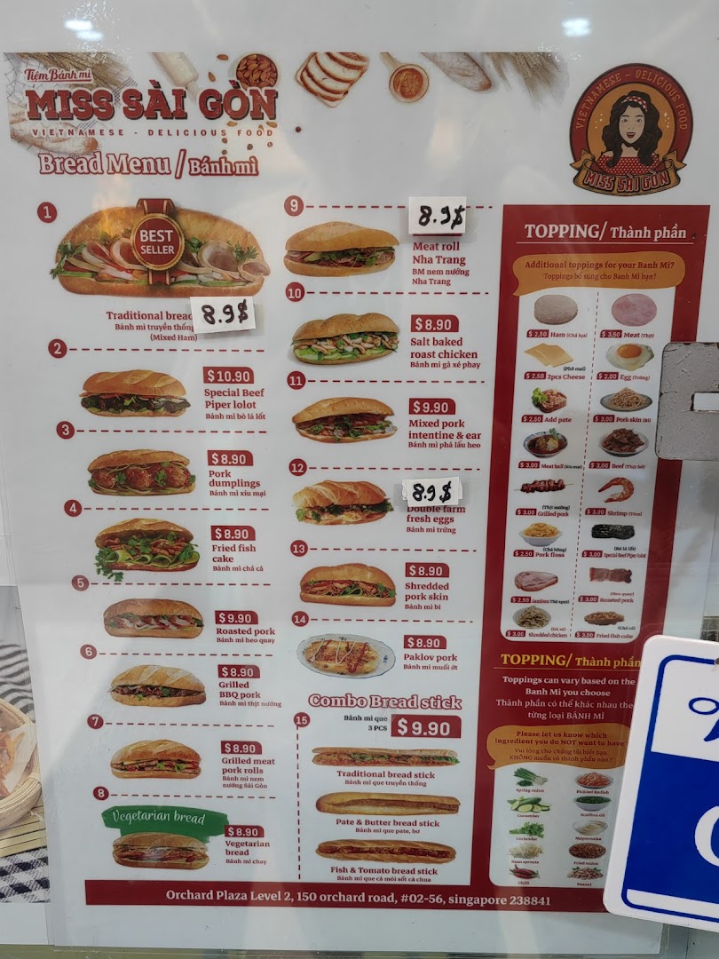 Menu page for Miss Saigon Singapore - Orchard Plaza