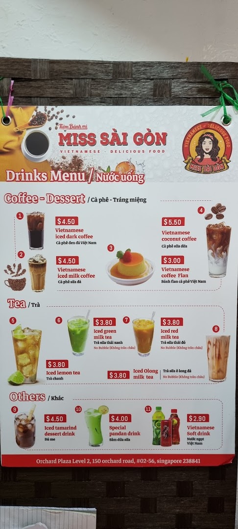 Menu page for Miss Saigon Singapore - Orchard Plaza