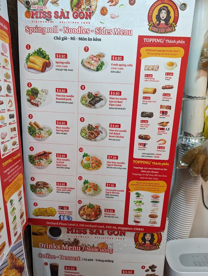 Menu page for Miss Saigon Singapore - Orchard Plaza