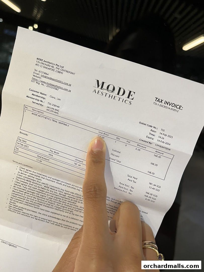 Menu page for MODE Aesthetics