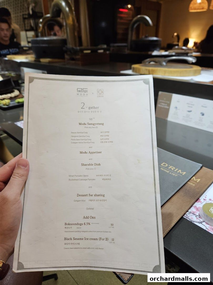Menu page for MODU Samgyetang Specialty Korean Restaurant  Orchard