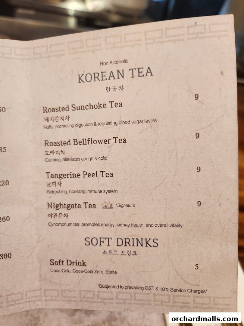 Menu page for MODU Samgyetang Specialty Korean Restaurant  Orchard