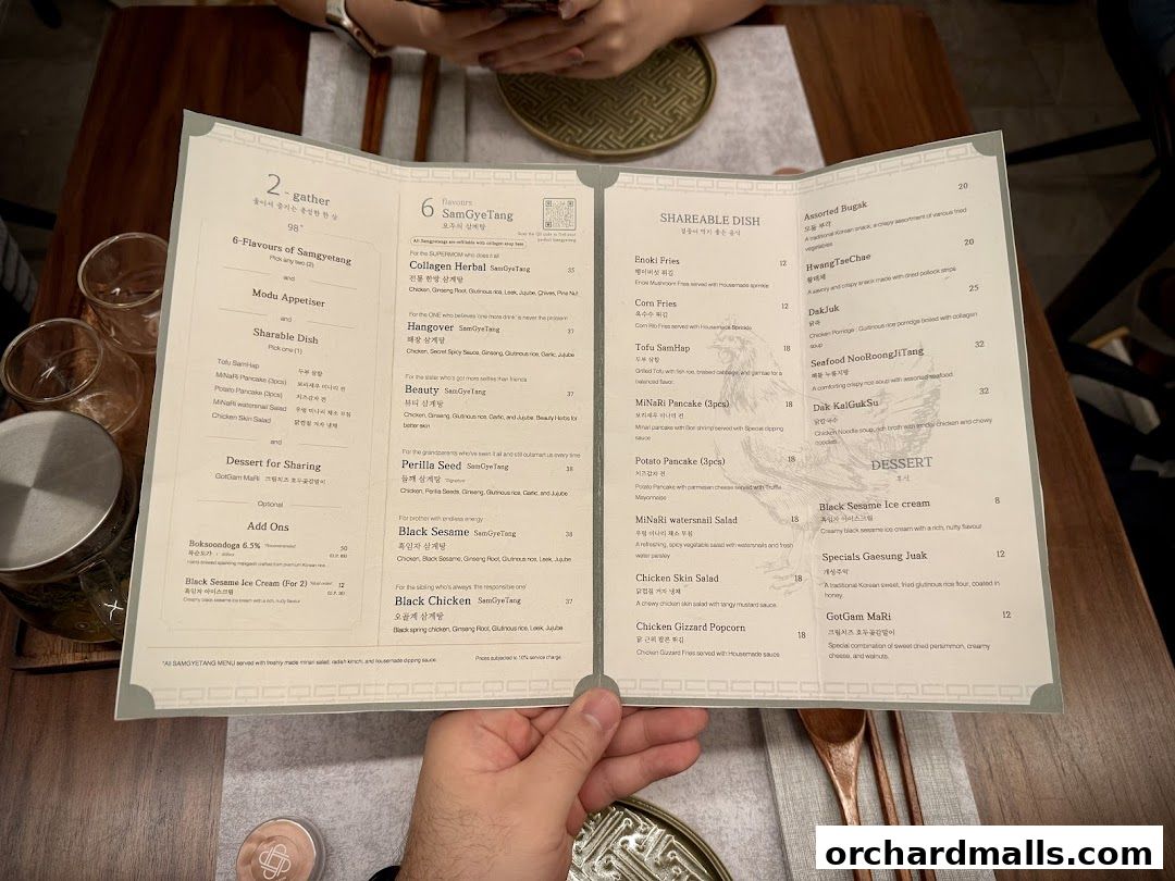 Menu page for MODU Samgyetang Specialty Korean Restaurant  Orchard