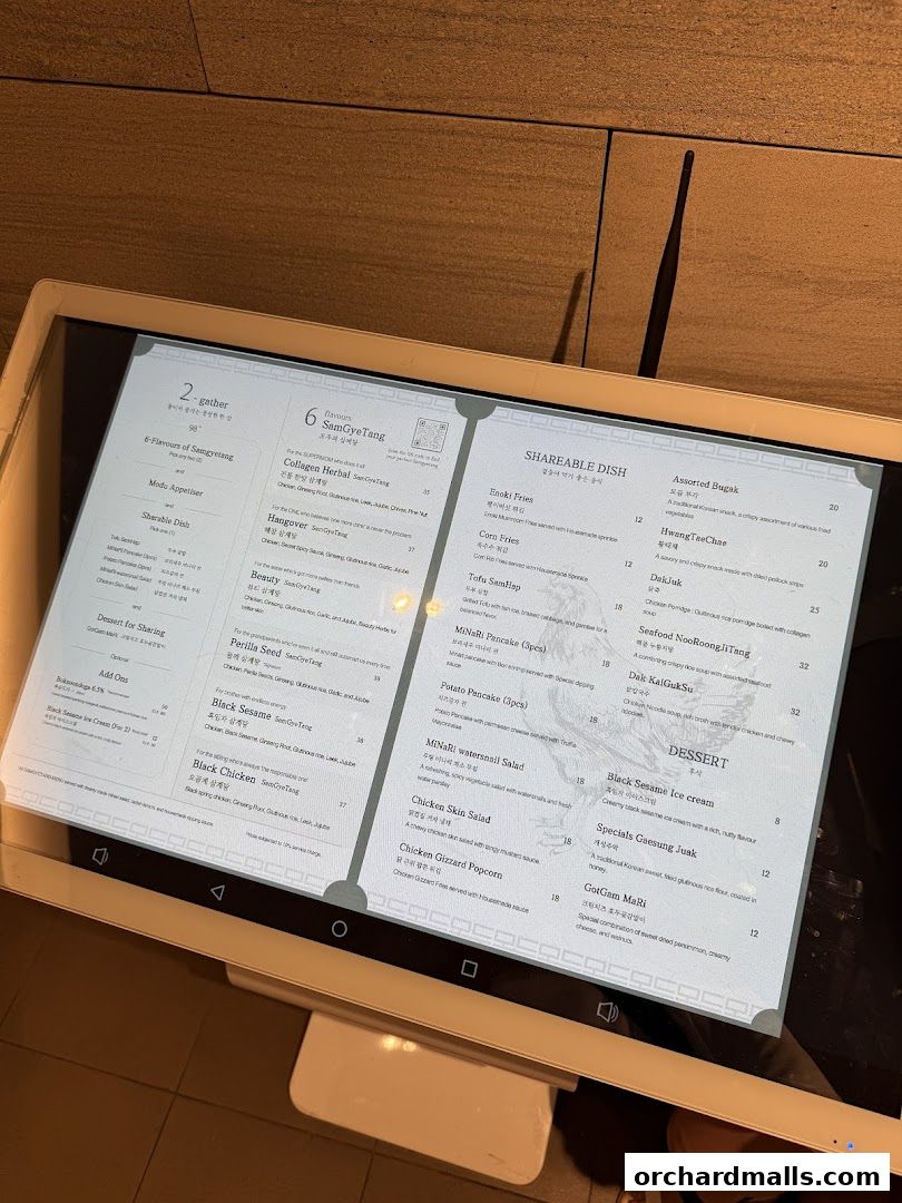 Menu page for MODU Samgyetang Specialty Korean Restaurant  Orchard