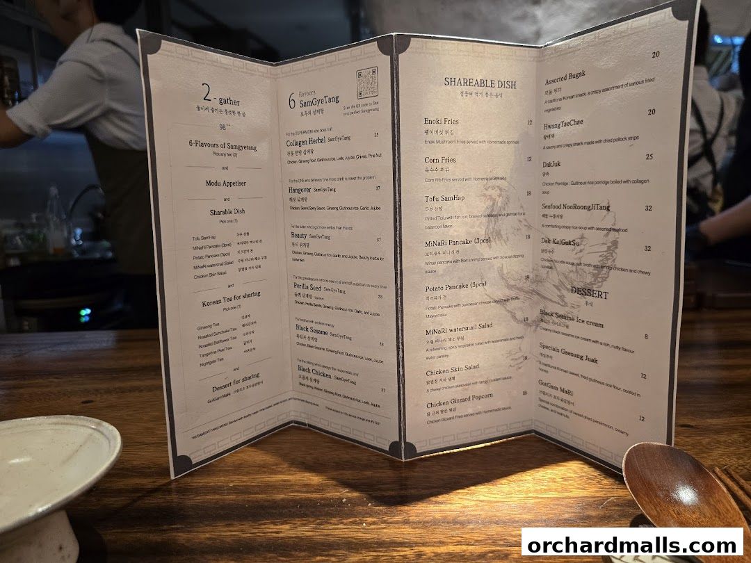 Menu page for MODU Samgyetang Specialty Korean Restaurant  Orchard