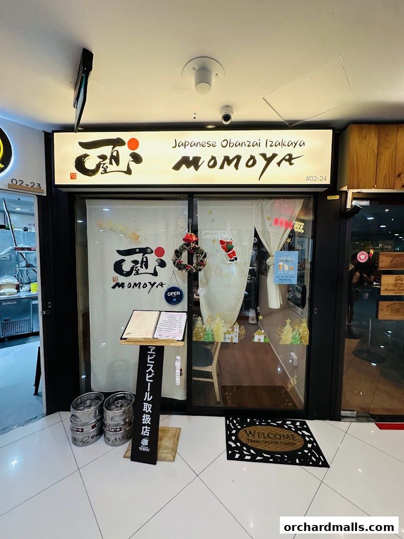 The entrance of MOMOYA, a Japanese Obanzai Izakaya, decorated for Christmas.