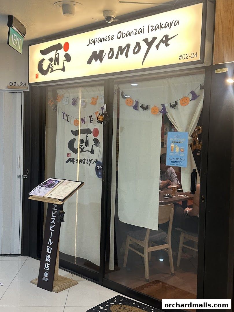 The entrance of MOMOYA, a Japanese Obanzai Izakaya, decorated for Halloween.