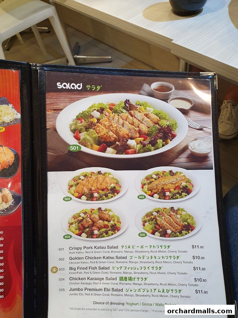 A menu page showcasing various salad dishes with images and descriptions.