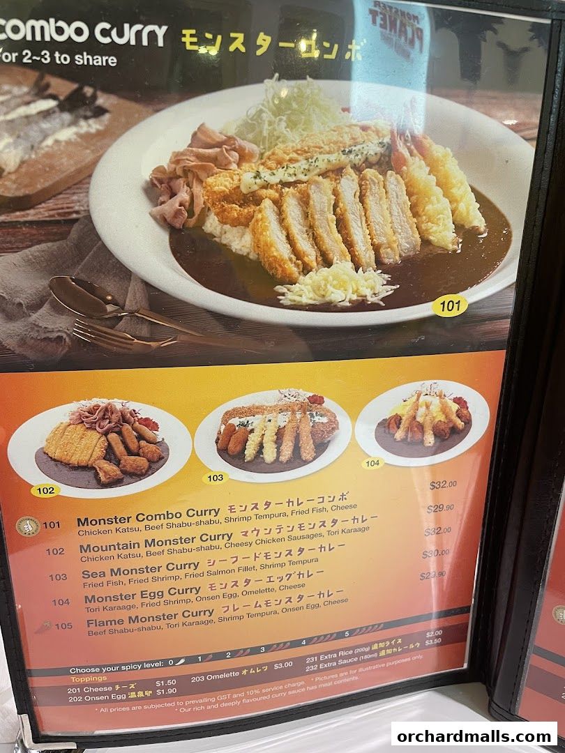 Menu page for Monster Planet - The Centrepoint