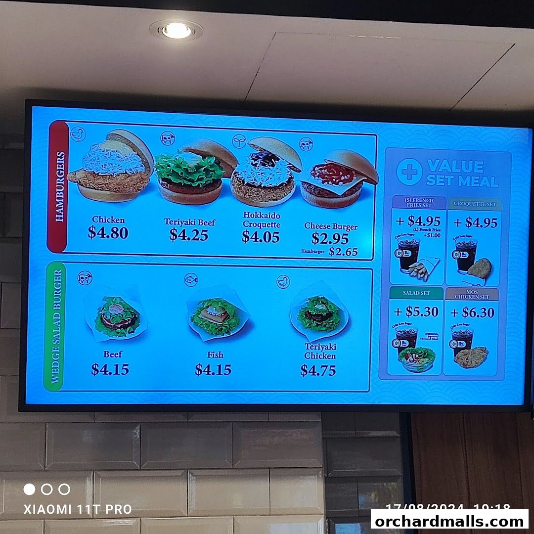 Menu page for MOS Burger
