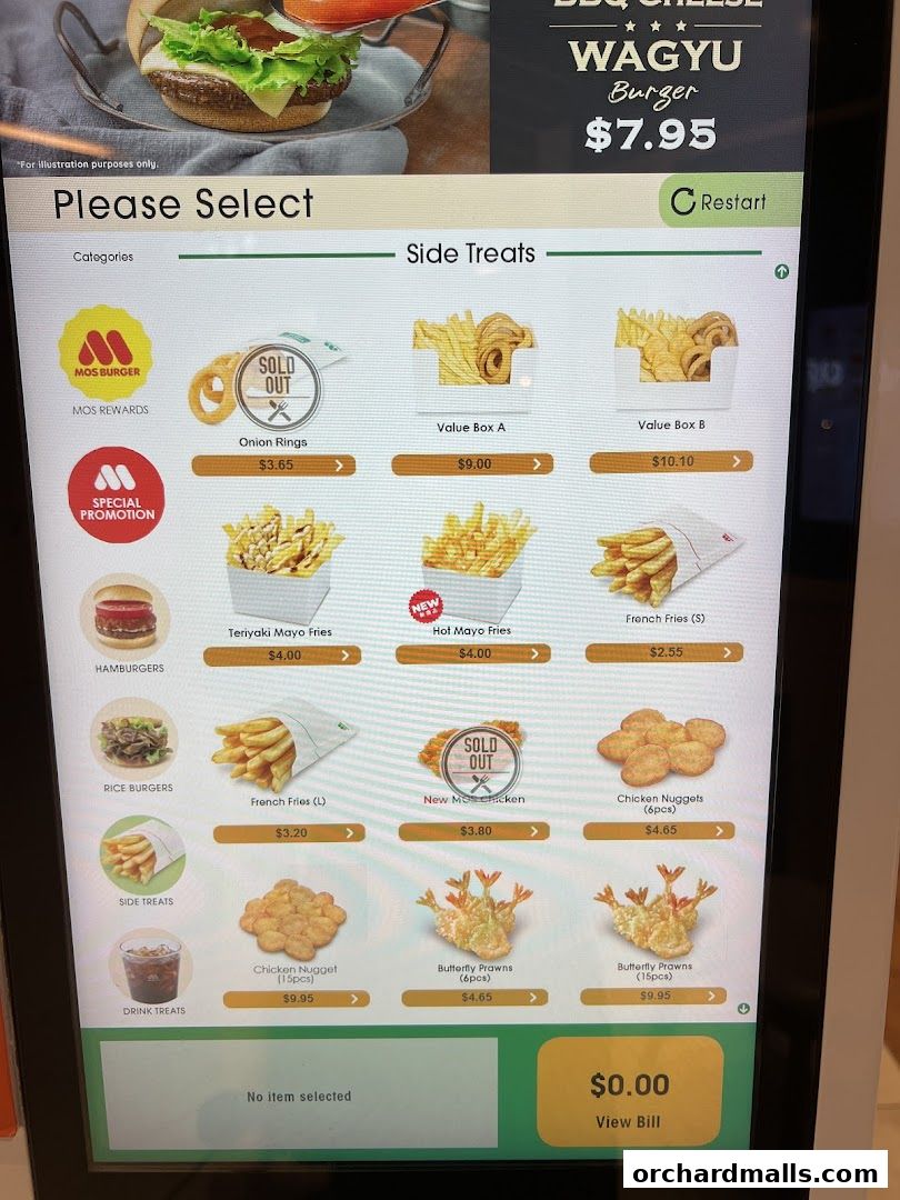 Menu page for MOS Burger