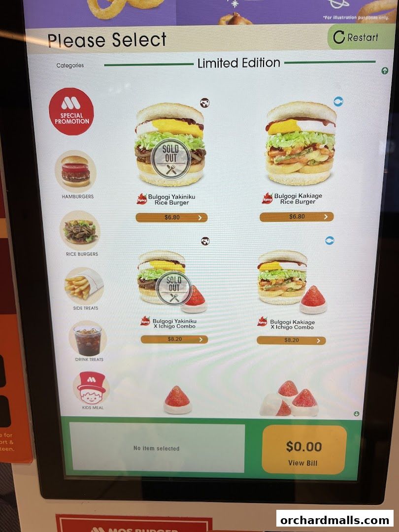 Menu page for MOS Burger