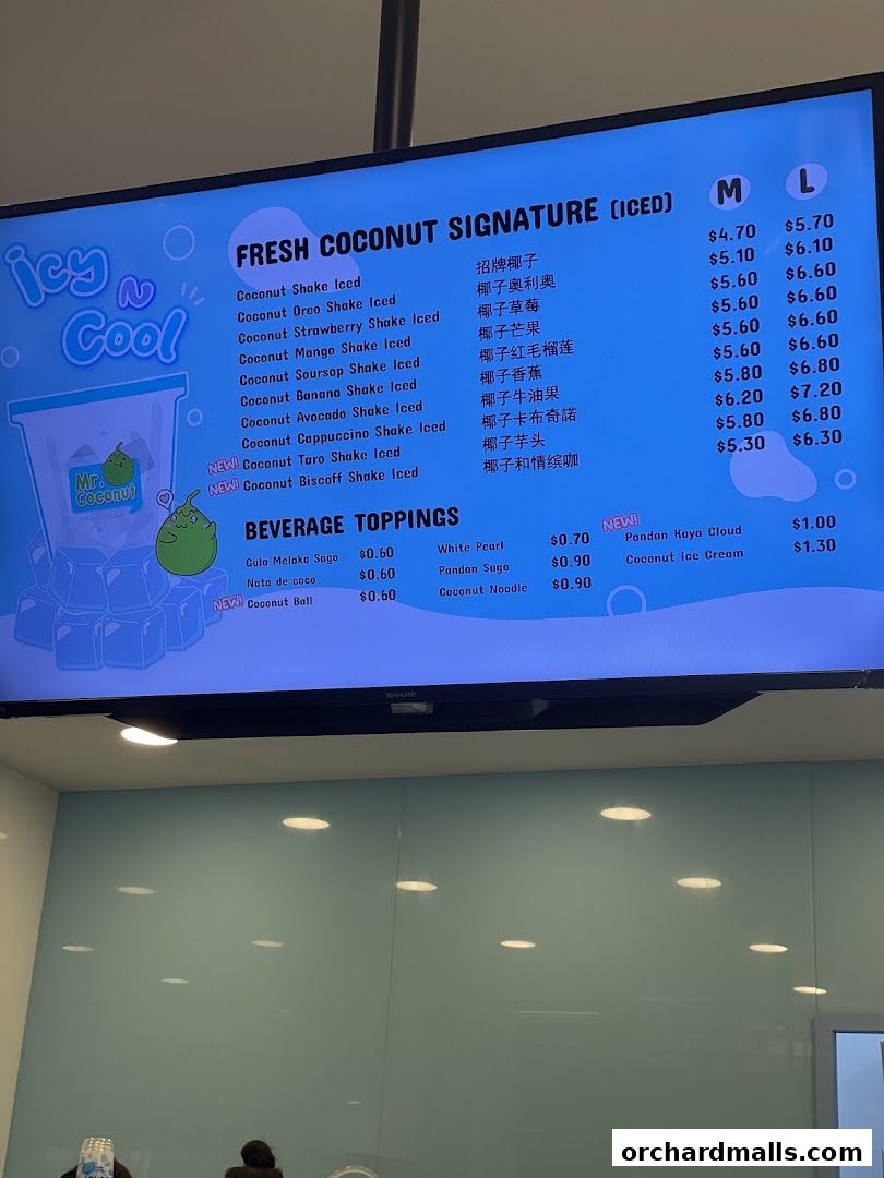 Menu page for Mr. Coconut Wisma Atria