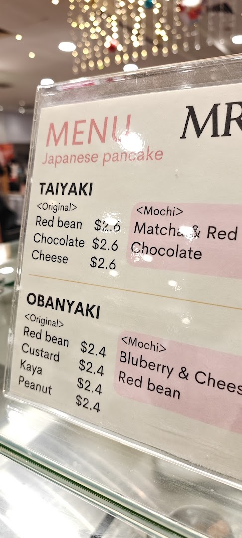 Menu page for Mr Obanyaki Taiyaki Japanese Pancakes