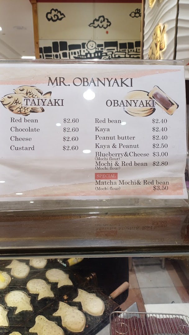 Menu page for Mr Obanyaki Taiyaki Japanese Pancakes
