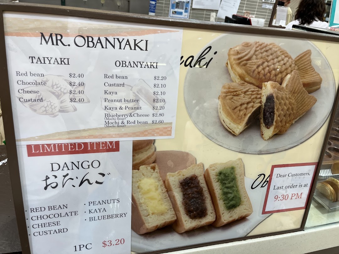 Menu page for Mr Obanyaki Taiyaki Japanese Pancakes