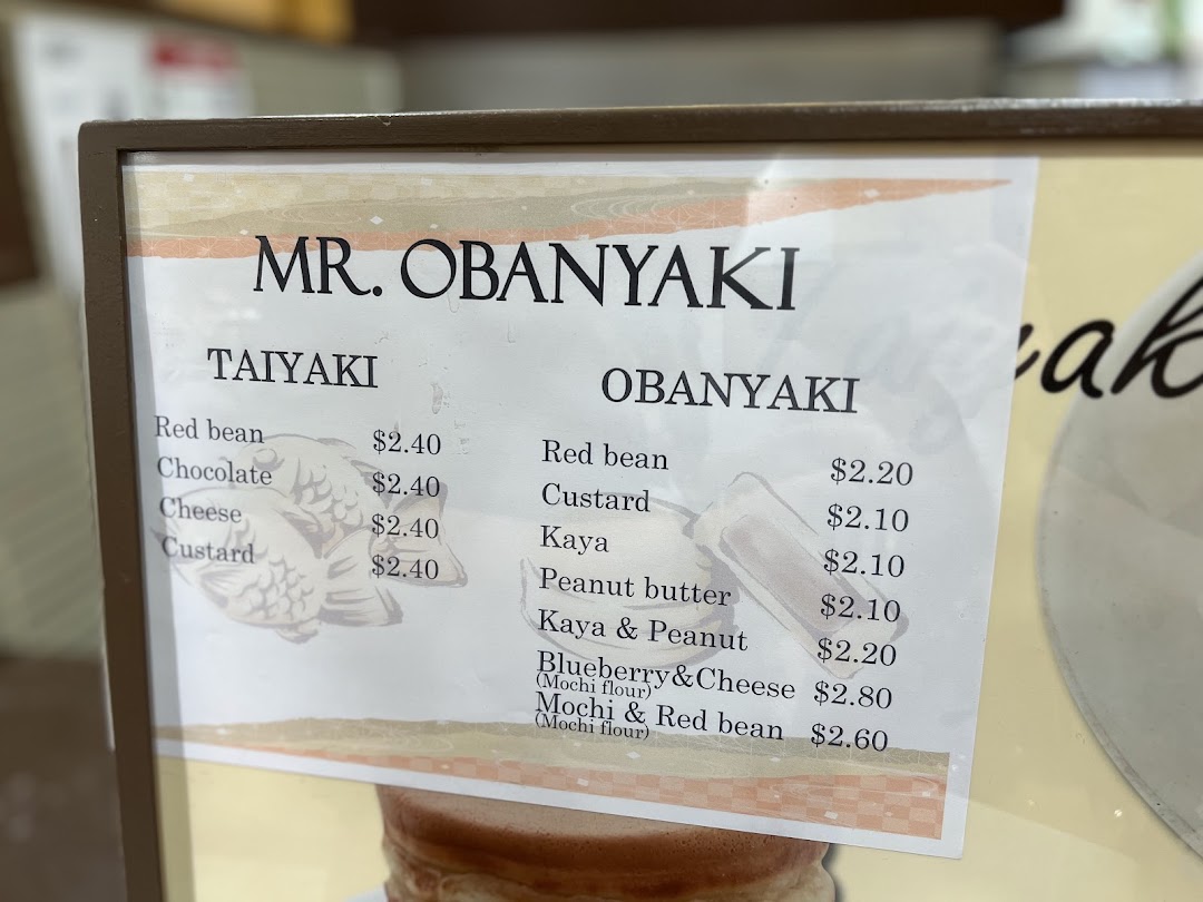 Menu page for Mr Obanyaki Taiyaki Japanese Pancakes
