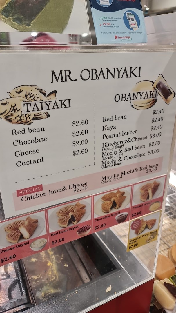 Menu page for Mr Obanyaki Taiyaki Japanese Pancakes