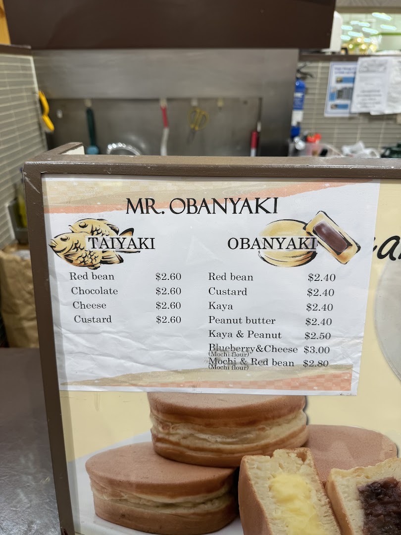 Menu page for Mr Obanyaki Taiyaki Japanese Pancakes