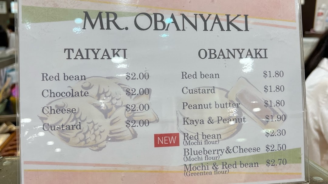 Menu page for Mr Obanyaki Taiyaki Japanese Pancakes