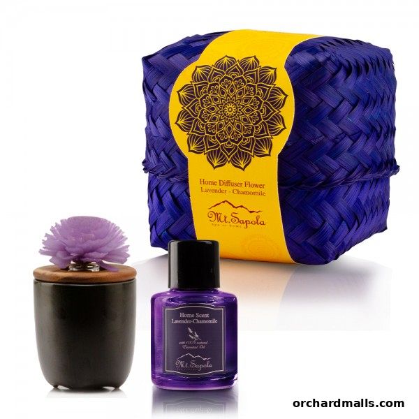 Mt. Sapola home diffuser set with lavender-chamomile scent and decorative packaging.
