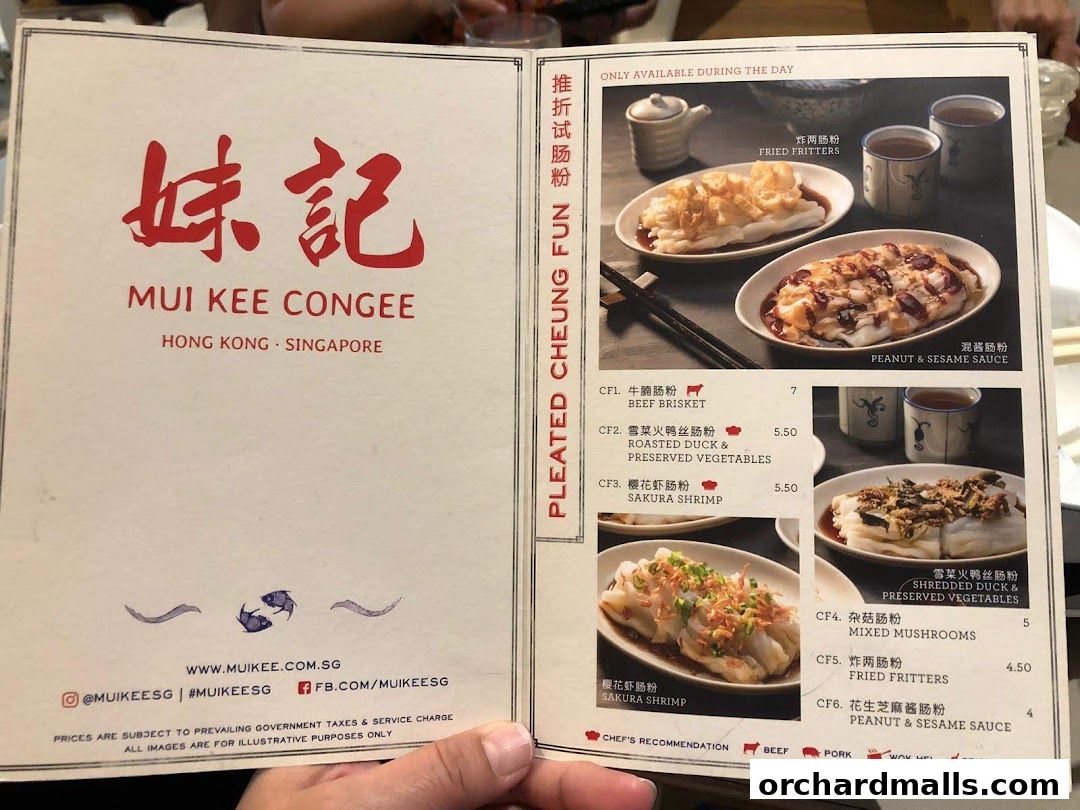 Menu page for Mui Kee Orchard