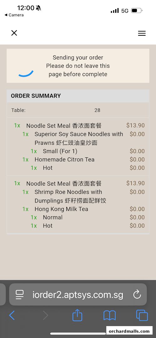 Menu page for Mui Kee Orchard