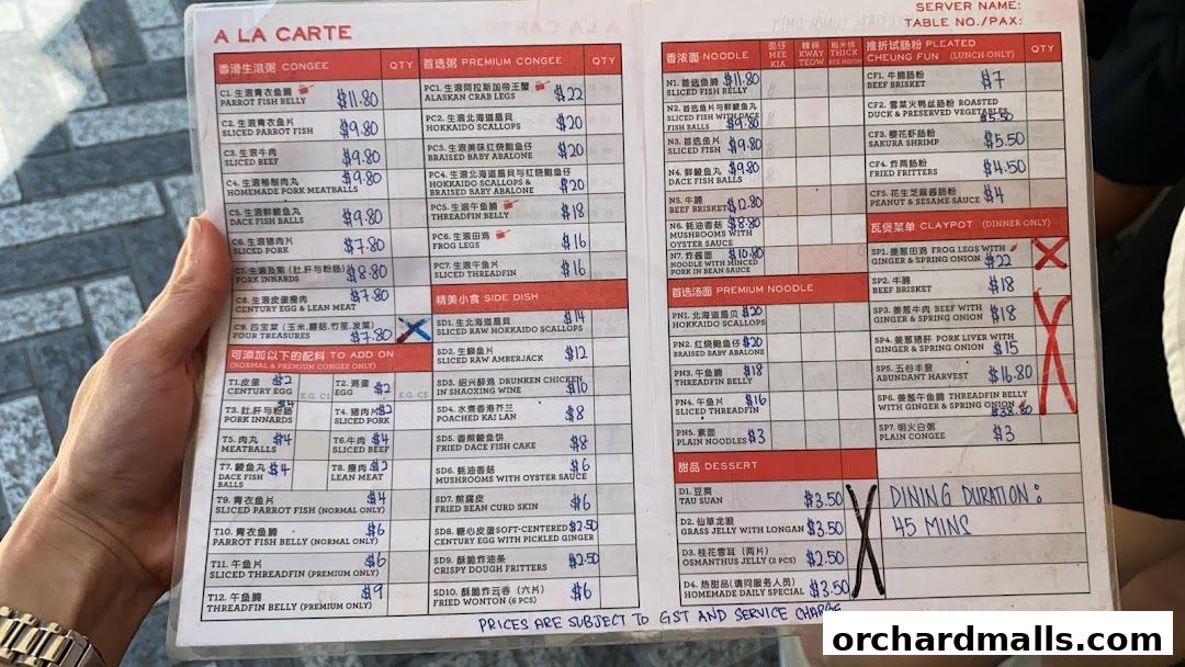 Menu page for Mui Kee Orchard